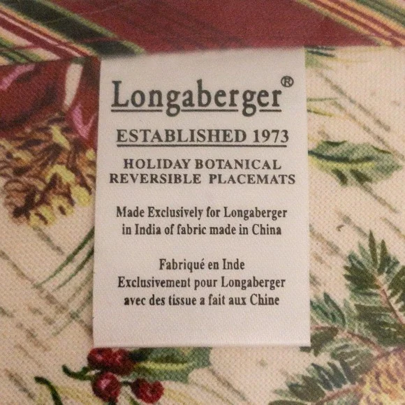 Longaburger Christmas Holiday Botanical Reversible 100% Cotton Placemat 2 Pack - Picture 5 of 10